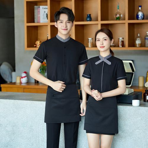 餐饮服务员工作服短袖男女火锅饭店工装面包蛋糕奶茶店春夏装绣字